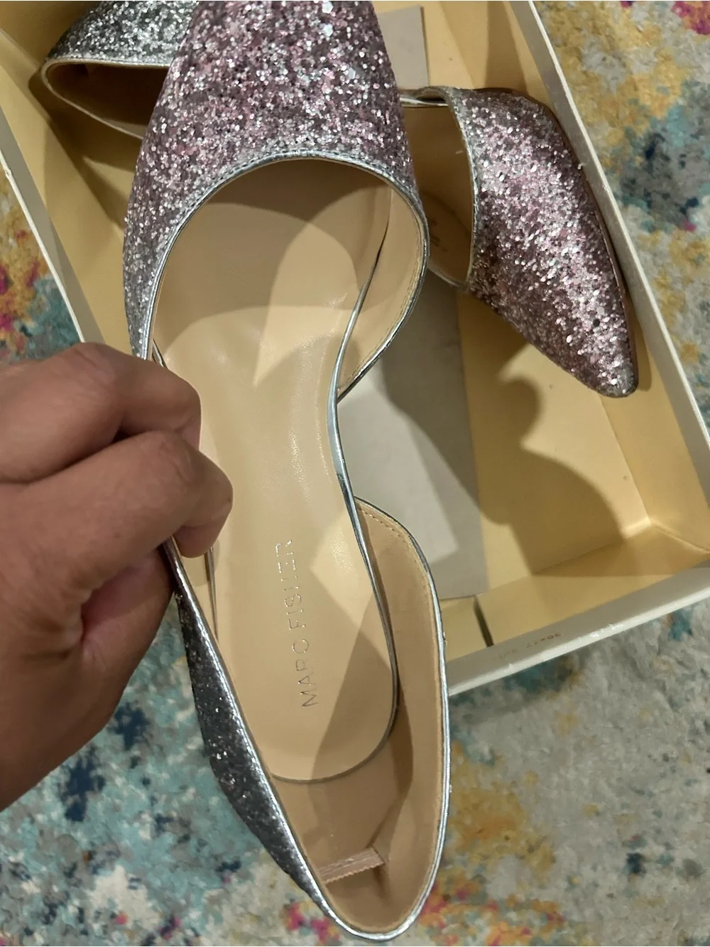 Marc Fisher Silver-Pink Glitter heels